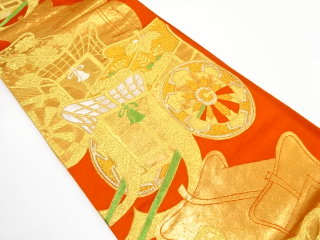 JAPANESE KIMONO / ANTIQUE FUKURO OBI / SILK / WOVEN CARRIAGE